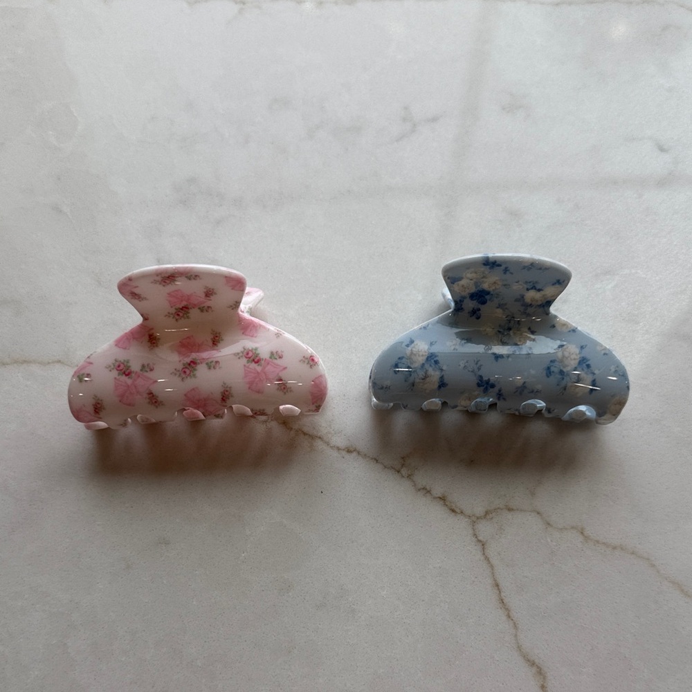 LoveShackFancy x Goody Floral Hair Claw Clips in Pink and Blue